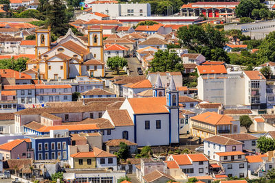 High angle view of buildings in city