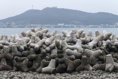 Rock formation on shore at beach