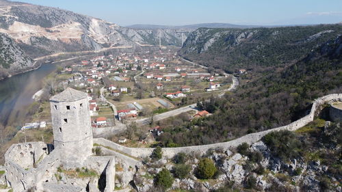 High angle view of townscape against sky