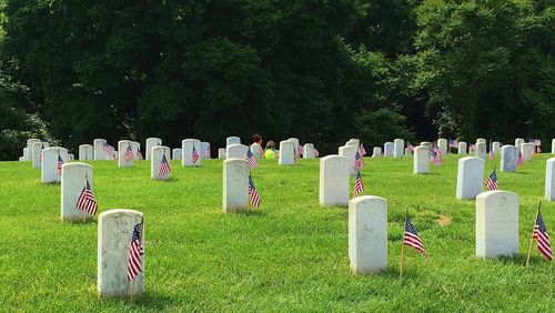 Tombstones on grassy field