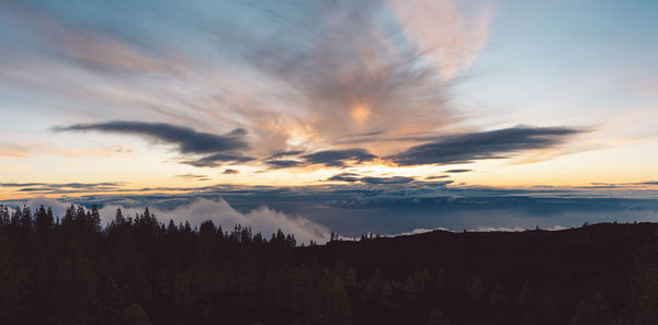 Scenic view of silhouette landscape against sky during sunset