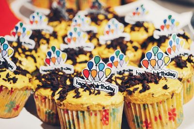 Close-up of cupcakes on table