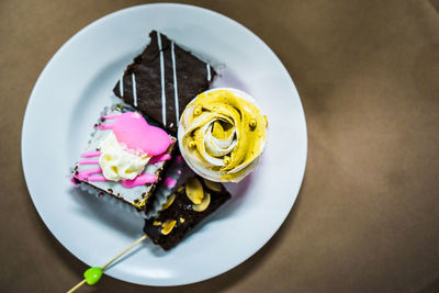 High angle view of cake in plate