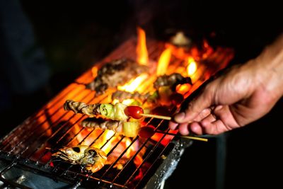 Close-up of meat on barbecue grill