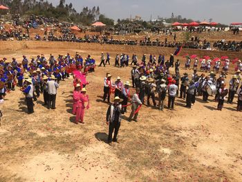 High angle view of crowd performing during festival