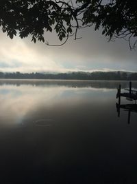 Calm lake with trees in background