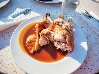 High angle view of food in plate