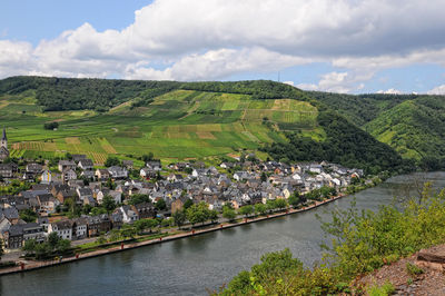 Scenic view of river against cloudy sky