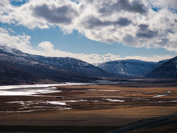 Scenic view of snowcapped mountains against sky