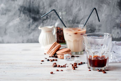 Close-up of coffee served on table