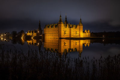 Frederiksborg castle in hillerod, denmark at night