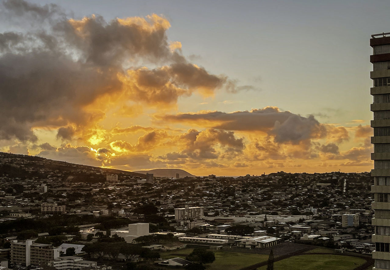 sky, architecture, building exterior, built structure, cloud, city, sunset, nature, building, cityscape, evening, environment, landscape, no people, horizon, mountain, beauty in nature, travel destinations, dusk, outdoors, sunlight, scenics - nature, travel, residential district