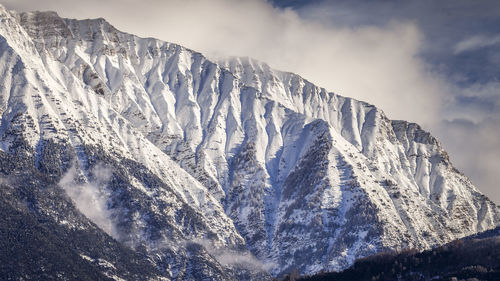 Panoramic view of snowcapped mountains against sky