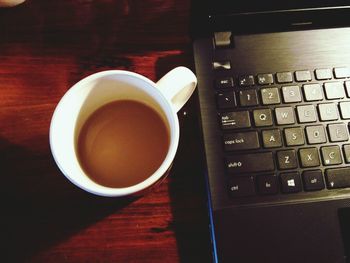 Close-up of coffee cup on table