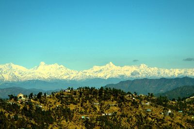 Scenic view of mountains against clear sky