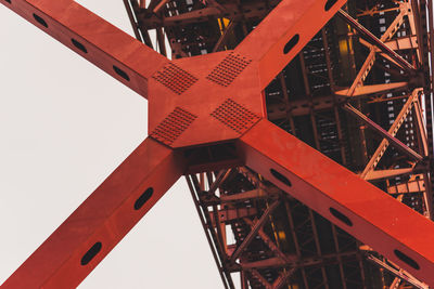 Low angle view of crane against sky