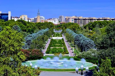 High angle view of fountain in park