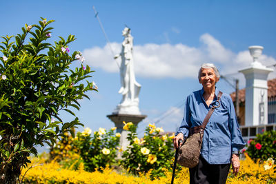 Senior woman tourist at the heritage town of salamina in the department of caldas in colombia