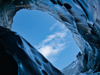 Low angle view of icicles on mountain against sky