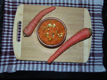 High angle view of breakfast on table