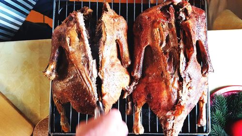 Close-up of meat on barbecue grill