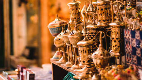 Close-up of containers for sale in market