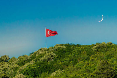 Low angle view of flag against sky