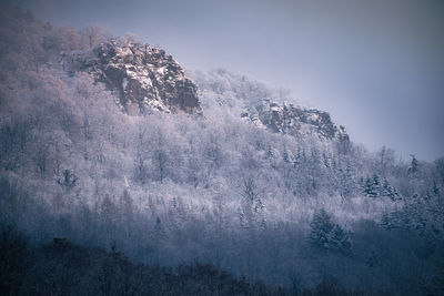 Scenic view of snow covered land against sky