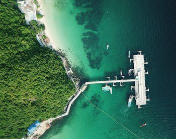 High angle view of boats in sea