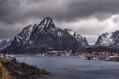 Scenic view of reine, lofoten islands in winter