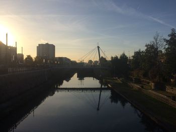 Reflection of suspension bridge in river