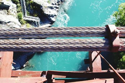 High angle view of wooden bridge over sea