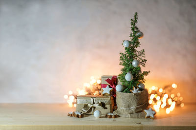 Close-up of christmas decorations on table