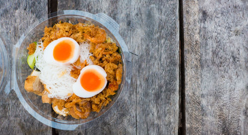 High angle view of breakfast on table