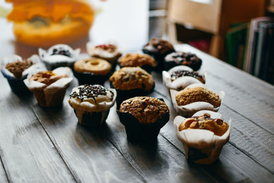 Close-up of cupcakes on table