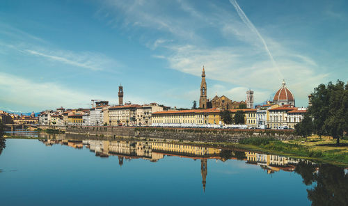 Reflection of buildings in lake