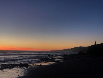 Scenic view of sea against clear sky during sunset