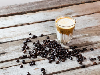 High angle view of coffee cup on table