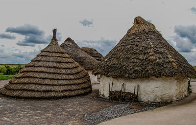 Mock neolithic village at stonehenge near salisbury, uk