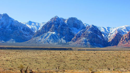 Close-up of mountains against clear blue sky