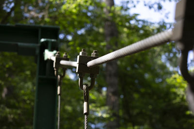 Suspension cord and bolts on a suspension bridge