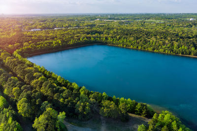 High angle view of lake amidst trees