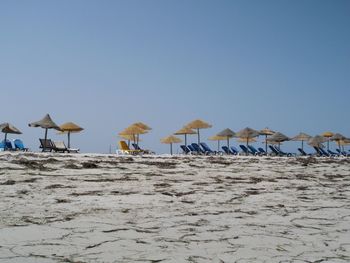 Panoramic view of beach against clear sky