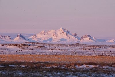 Scenic view of snowcapped landscape against sky