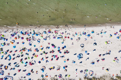 High angle view of multi colored umbrellas