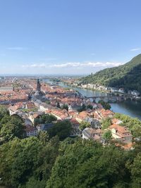 A view of heidelberg townscape from heidelberg castle in the summer.