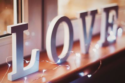 Close-up of illuminated text