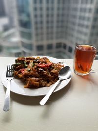 Close-up of breakfast served on table