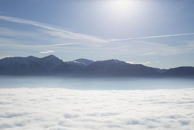 Scenic view of cloudscape and mountains against sky