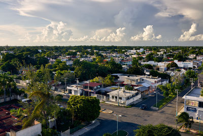 High angle view of townscape against sky